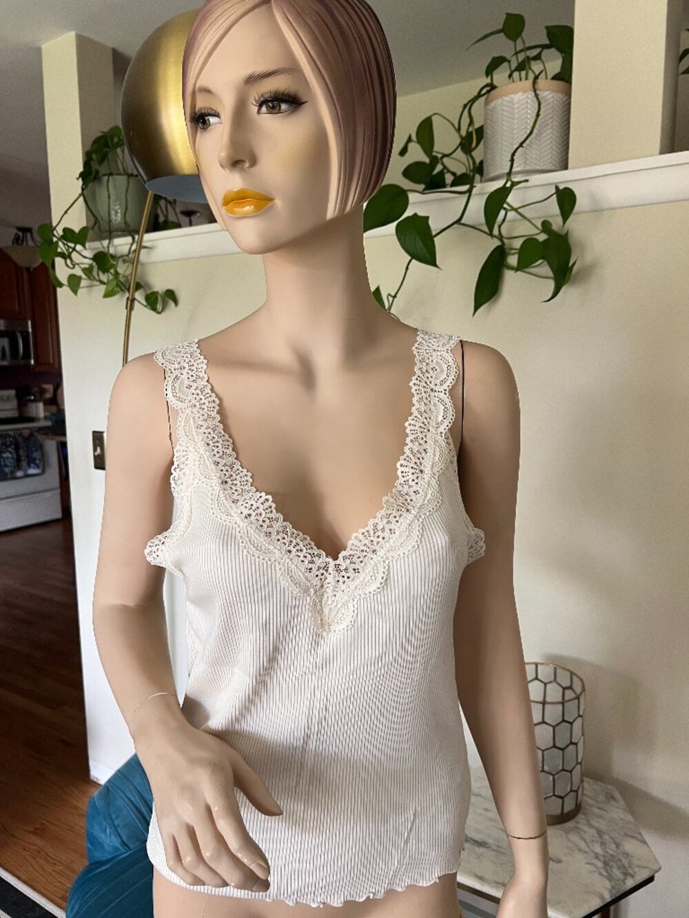 Madewell Lace-Trimmed Pointelle Cami Tank Top Cream L